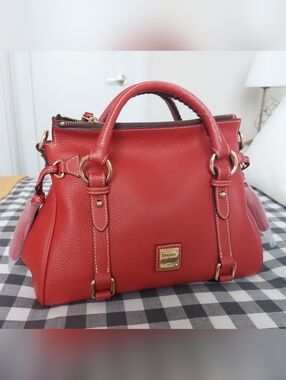 NWT Dooney & Bourke Pebble Grain Leather Satchel Crossbody Bag Red Made USA